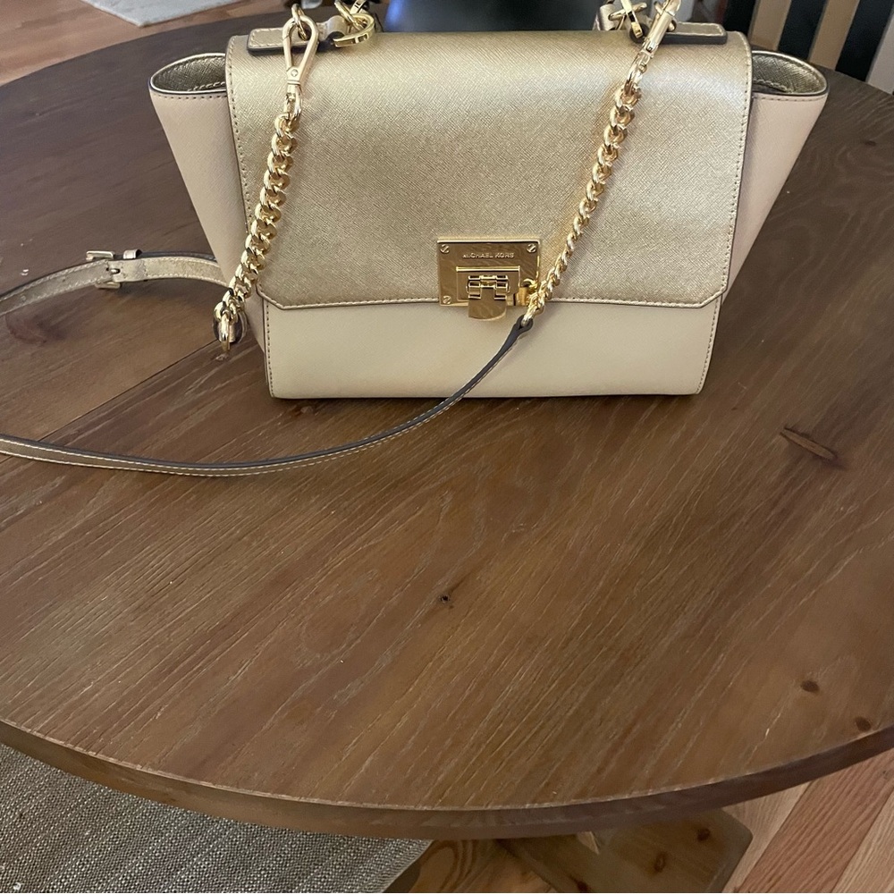 Michael Kors Metallic Gold and Cream Shoulder Bag with Chain Strap